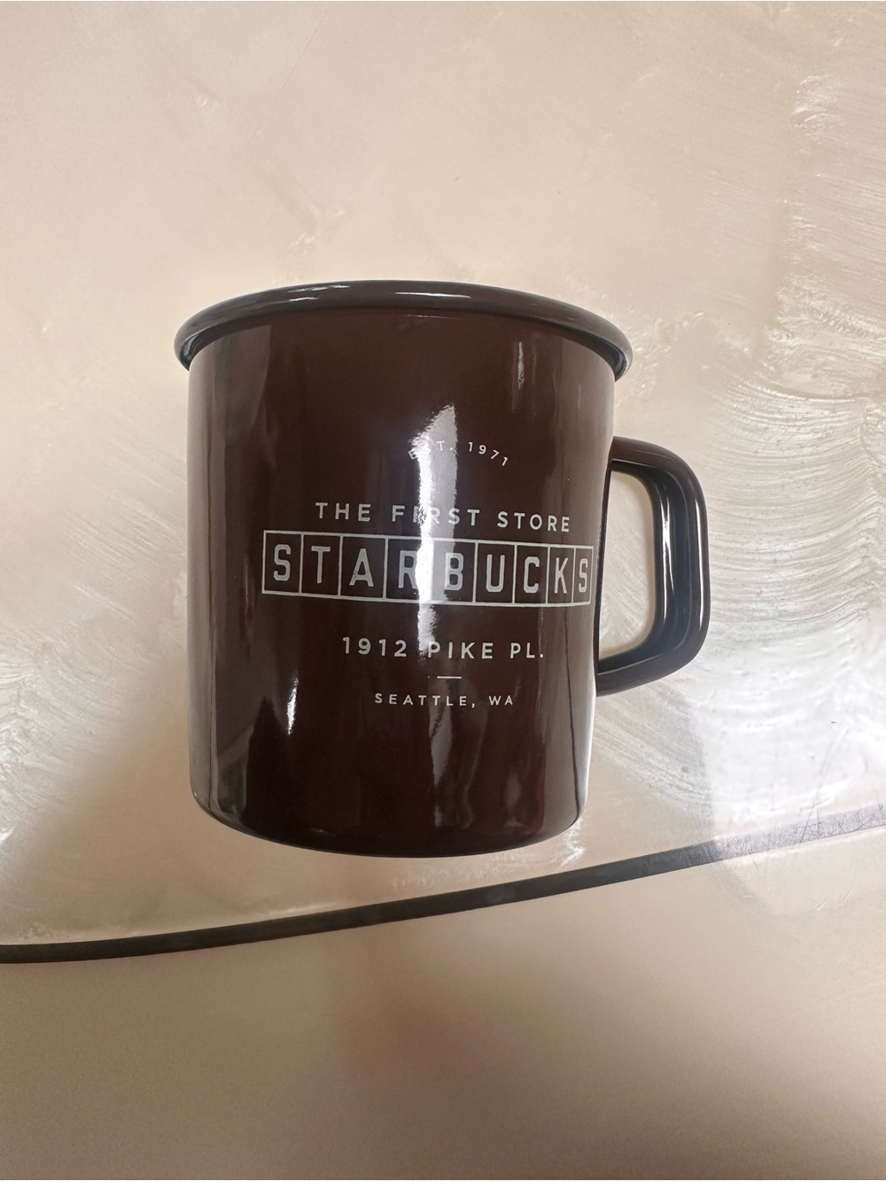 Starbucks The First Store Brown Enamel Coffee Mug with Handle
